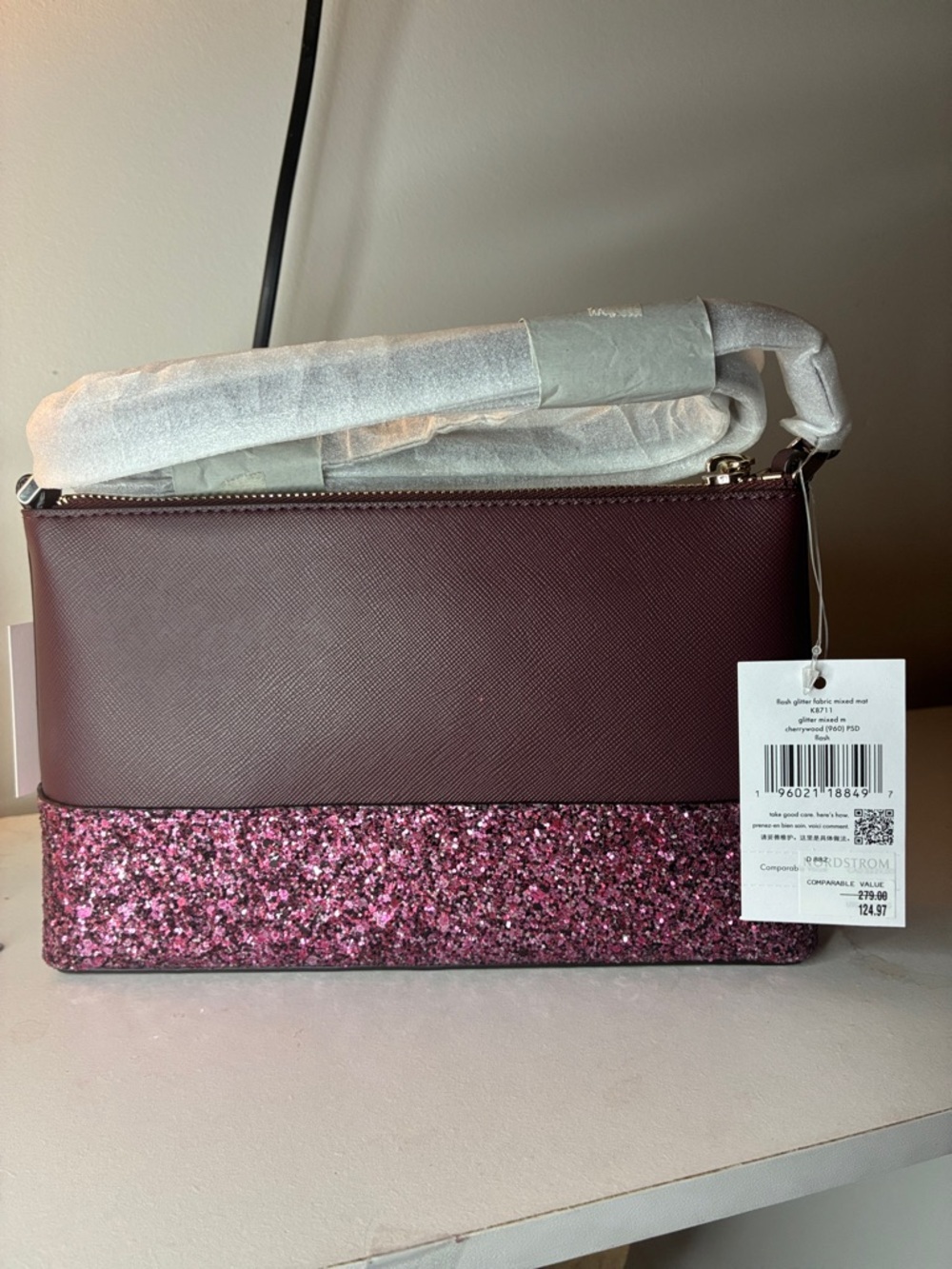 Kate Spade NWT Glitter Flash Burgundy Crossbody Bag - Picture 5 of 13